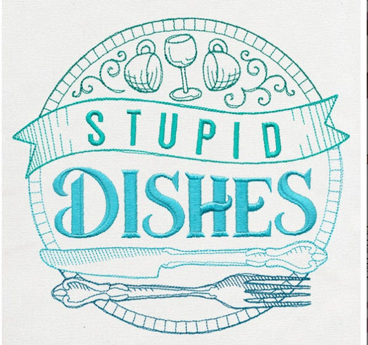 Embroidered Stupid Dishes White Flour Sack Towel/Tea Towel/Kitchen Towel