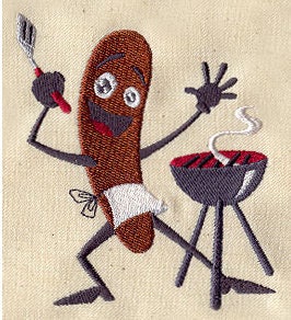 Embroidered Grillin Weenie White Flour Sack Towel/Tea Towel/Kitchen Towel