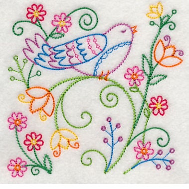 Embroidered Spring Bird Colorful White Flour Sack Towel/Tea Towel/Kitchen Towel