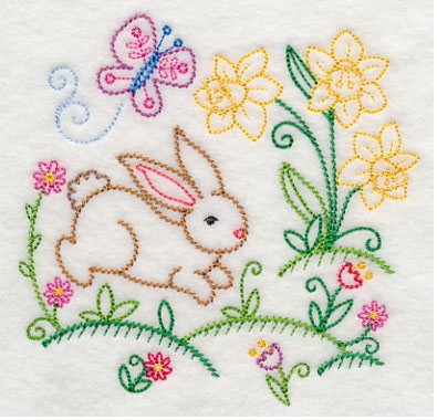 Embroidered Easter bunny spring White Flour Sack Towel/Tea Towel/Kitchen Towel