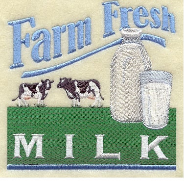 Embroidered Farm Fresh Milk White Flour Sack Towel/Tea Towel/Kitchen Towel