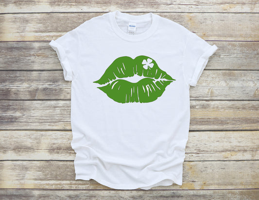 Lips Kiss Four Leaf Clover St.  Patrick's Day Unisex T-Shirt or Ladies Tank Top ~ Adult, Youth and Toddler Sizes