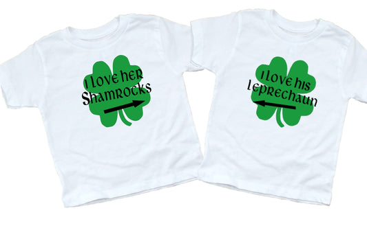 I Love Her Shamrocks and I Love His Leprechaun Couples St.  Patrick's Day ~ Adult Unisex T~Shirt or Ladies Tank Top