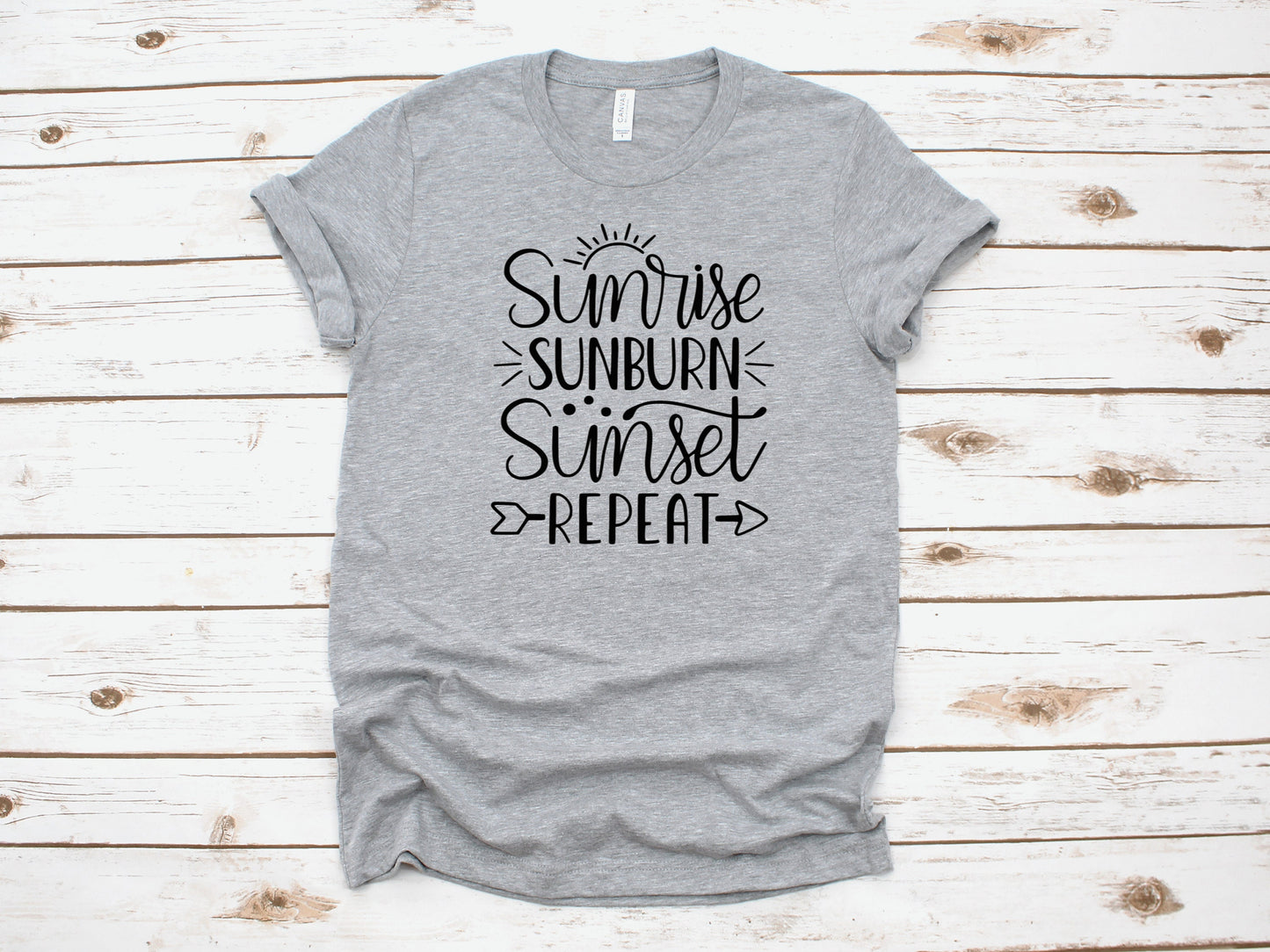 Sunrise Sunburnt Sunset Repeat Vacation ~ Adult Unisex T-Shirt or Ladies Tank Top ~ Adult, Youth and Toddler Sizes