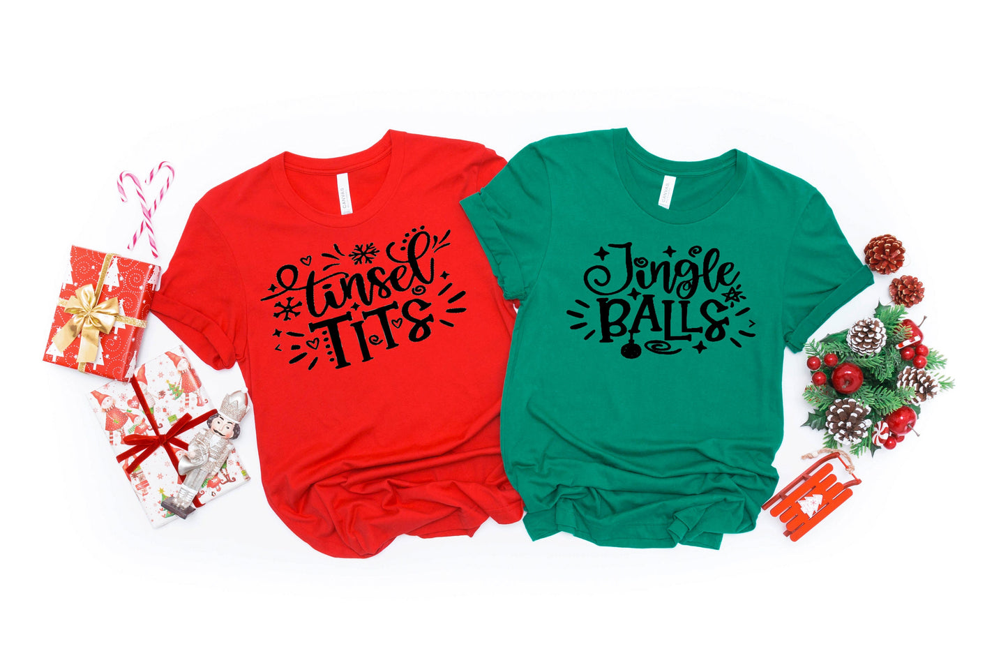 Tinsel Tits and Jingle Balls Christmas Holiday ~ Adult Unisex T~Shirt or Ladies Tank Top