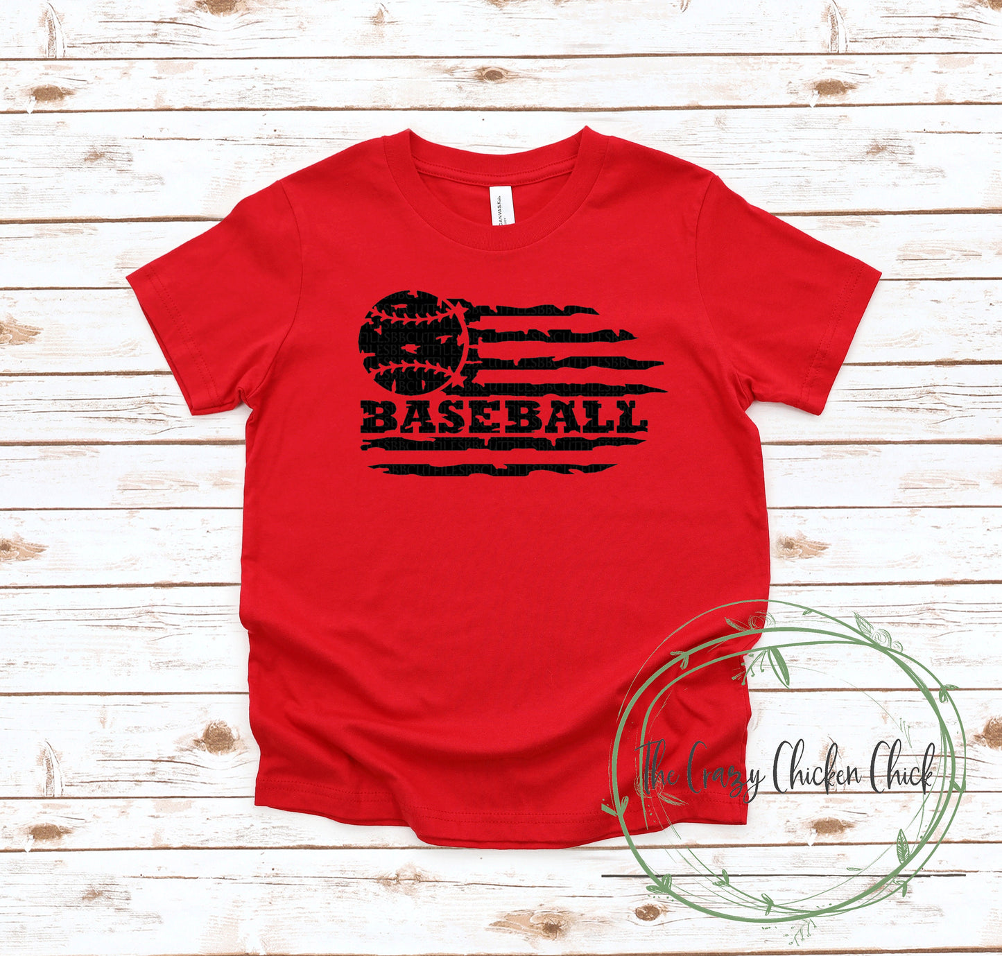 Baseball or Softball with American Distressed Flag ~ Unisex T-Shirt or Ladies Tank Tops ~ Adult, Youth and Toddler Sizes