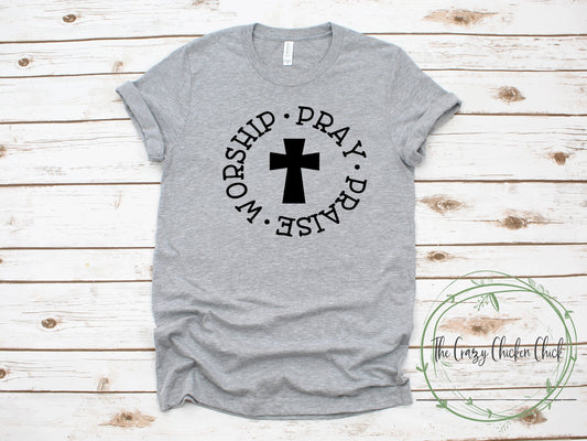 Worship Pray Praise with Cross Easter Religious ~ Ladies Tank Tops ~ Adult, Youth and Toddler Sizes