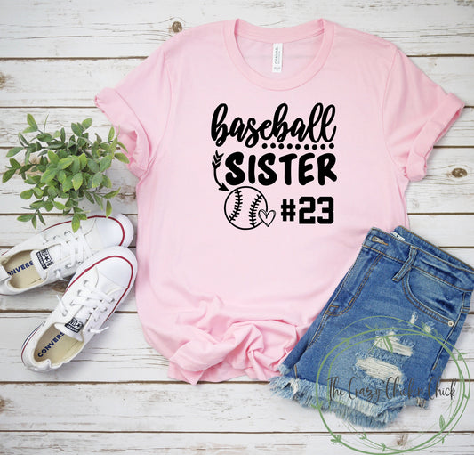 Baseball Sister with Number ~ Personalize ~ Unisex T-Shirt or Ladies Tank Tops ~ Adult, Youth and Toddler Sizes