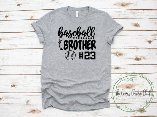 Baseball Brother with Number ~ Personalize ~Unisex T-Shirt  ~ Adult, Youth and Toddler Sizes