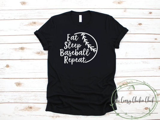 Eat, Sleep Baseball Repeat ~ Adult Unisex T-Shirt or Ladies Tank Top ~ Adult, Youth and Toddler Sizes