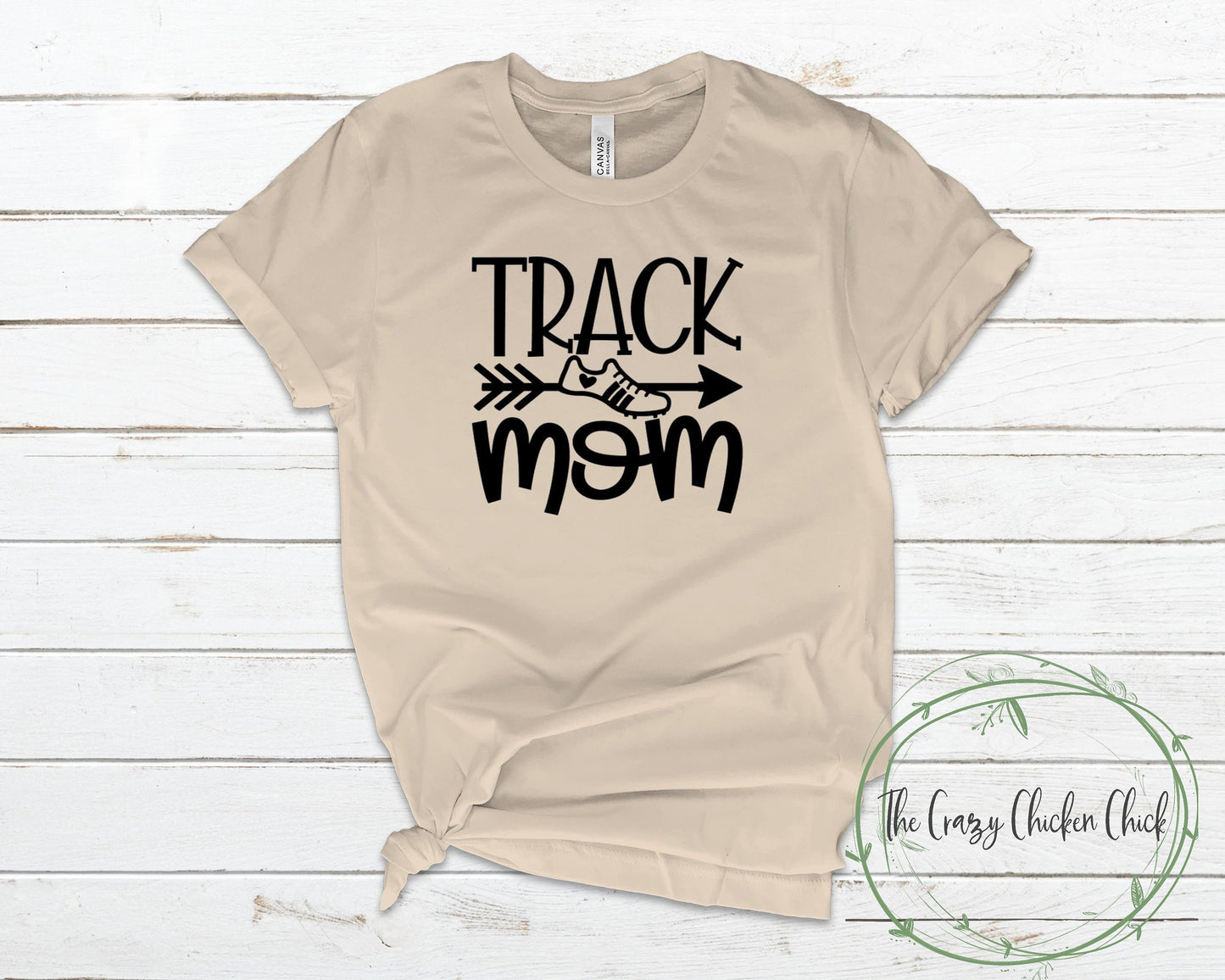 Track Mom with running shoe and heart ~ Track and Field ~ Adult Unisex T~Shirt or Ladies Tank Top