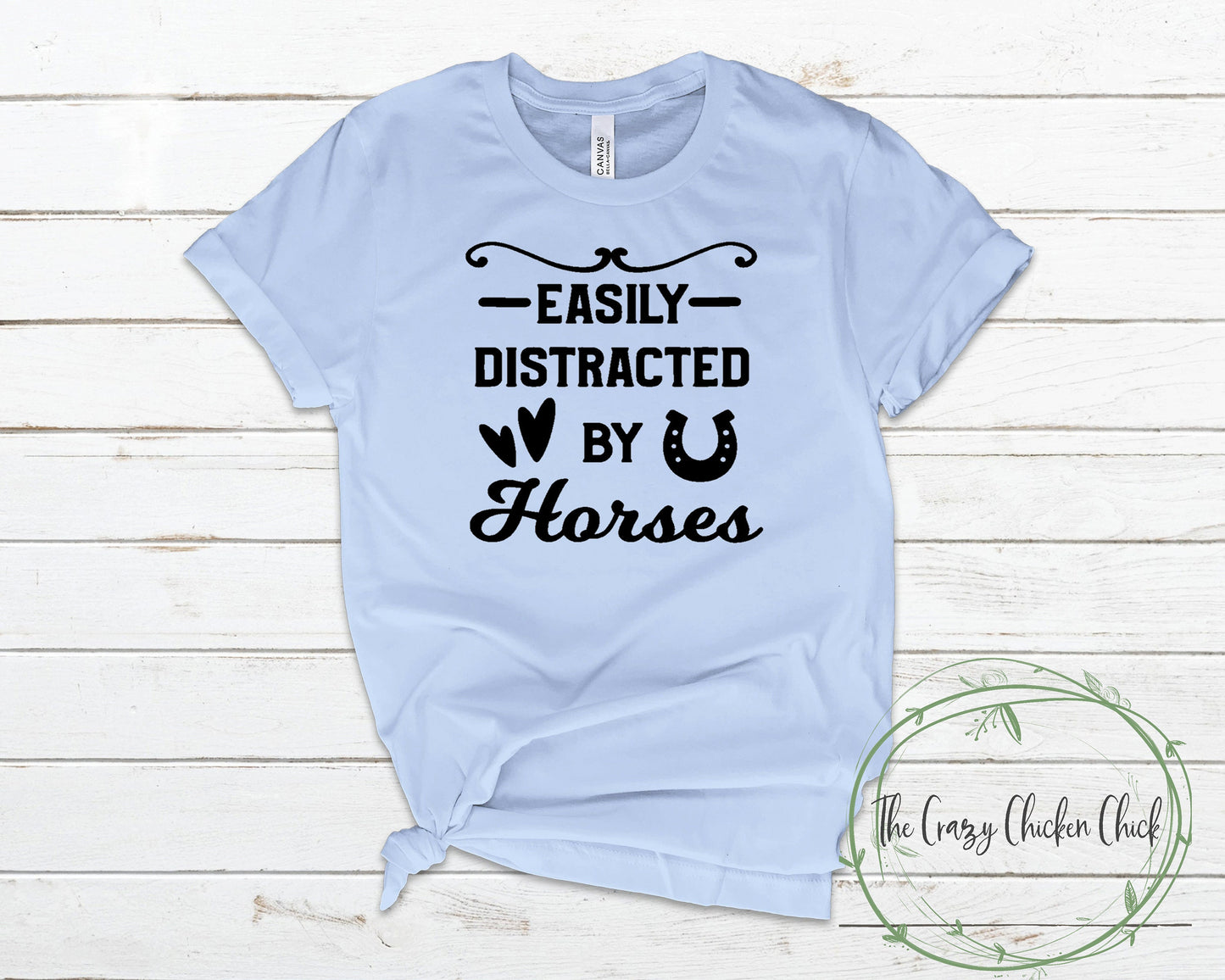 Easily Distracted By Horses with Horse Shoes and Hearts ~ Unisex T-Shirt or Ladies Tank Top ~ Adult, Youth and Toddler Sizes