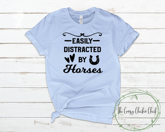 Easily Distracted By Horses with Horse Shoes and Hearts ~ Unisex T-Shirt or Ladies Tank Top ~ Adult, Youth and Toddler Sizes