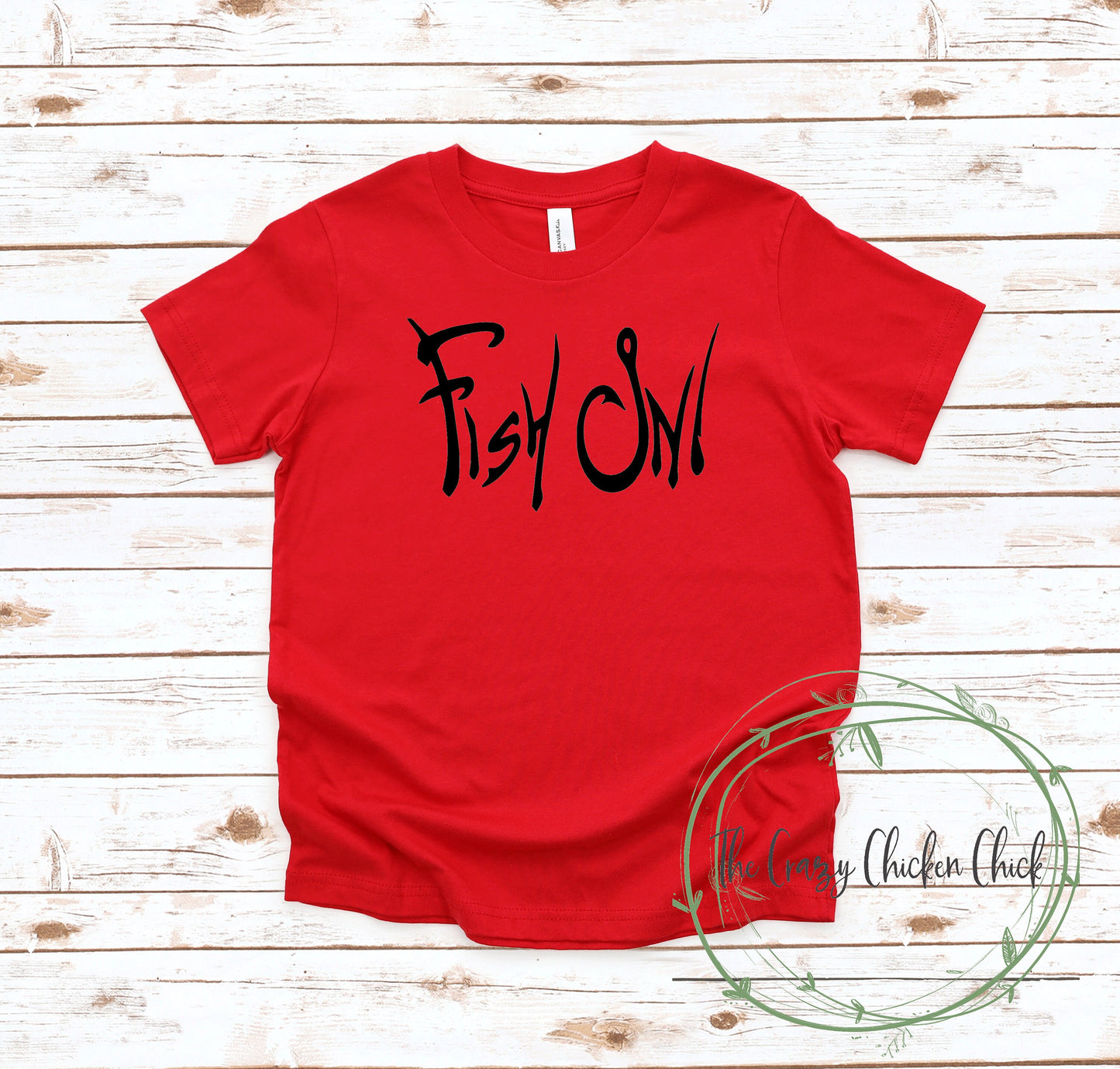 Fish on with Fishing Hook ~ Unisex T-Shirt or Ladies Tank Top ~ Adult, Youth and Toddler Sizes