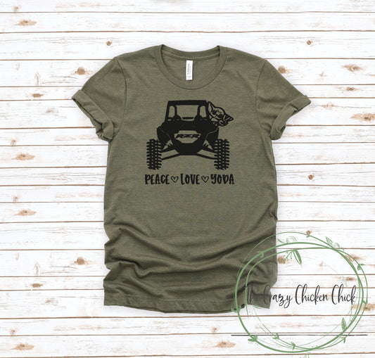 Peace Love and  Baby Yoda in a Rzr Giving the Peace Sign~The Child, Baby Yoda, Grogu~Tank Tops~Adult, Youth and Toddler Sizes