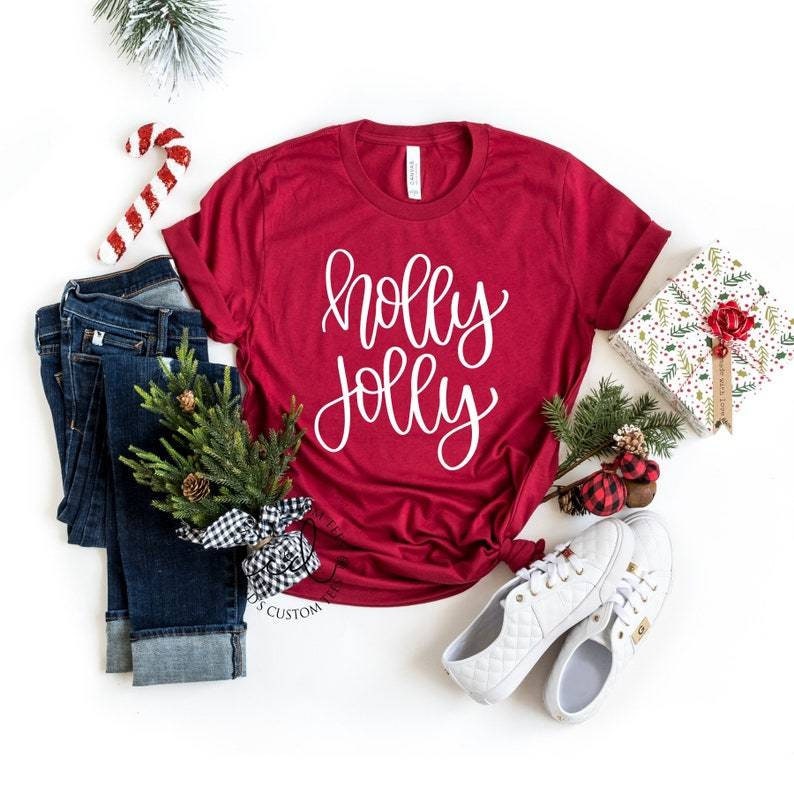 Holly Jolly Christmas Holiday ~ Unisex T-Shirt or Ladies Tank Top ~ Adult, Youth and Toddler Sizes