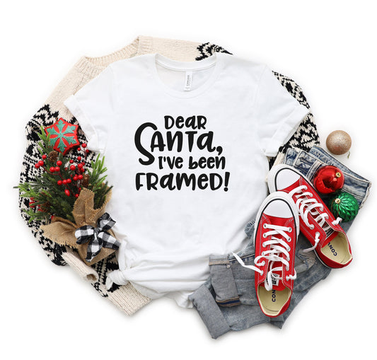 Dear Santa I've Been Framed Christmas Holiday ~ Unisex T-Shirt or Ladies Tank Top ~ Adult, Youth and Toddler Sizes