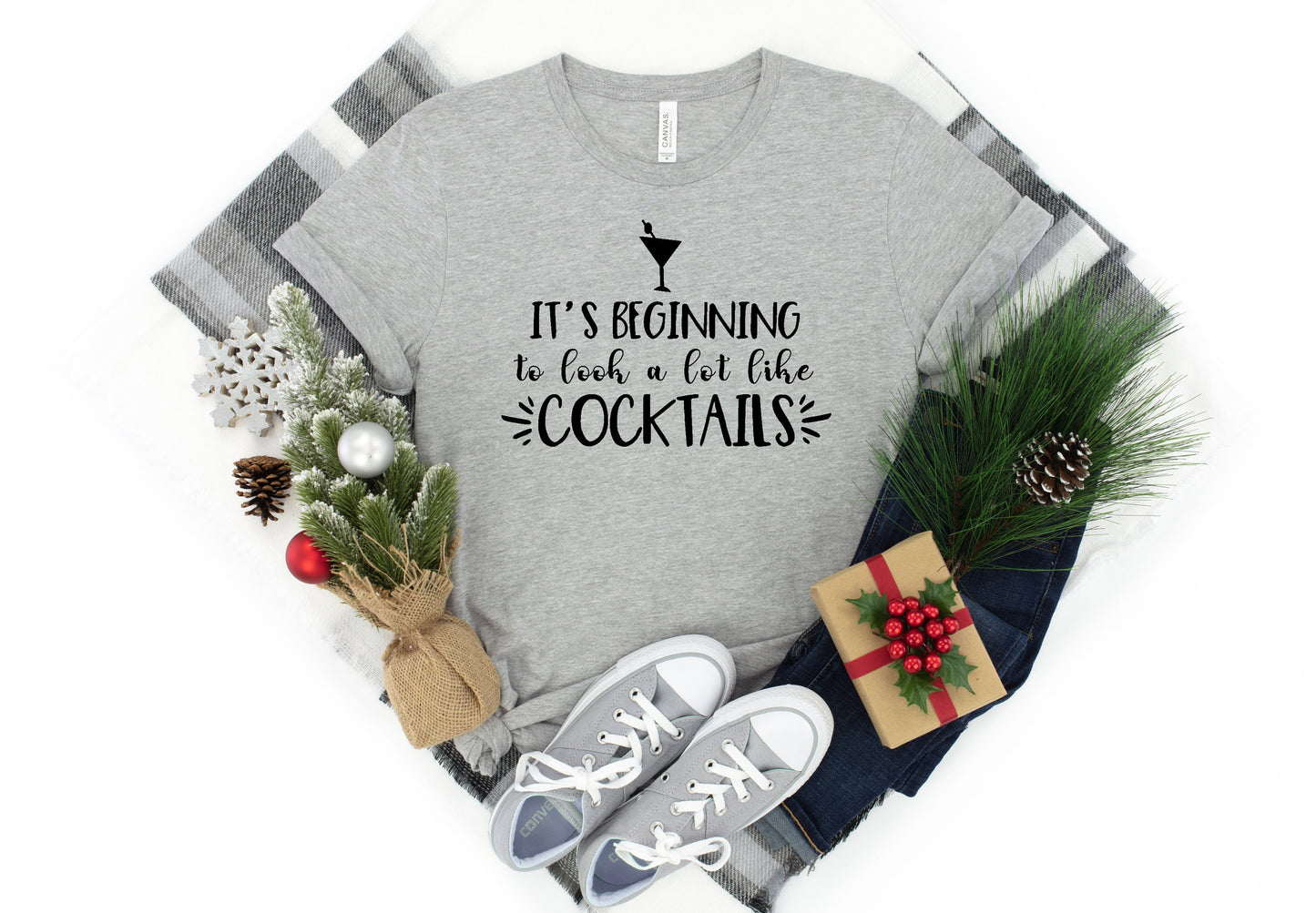 It's Beginning to Look A lot Like Cocktails Christmas Holiday ~ Adult Unisex T~Shirt or Ladies Tank Top