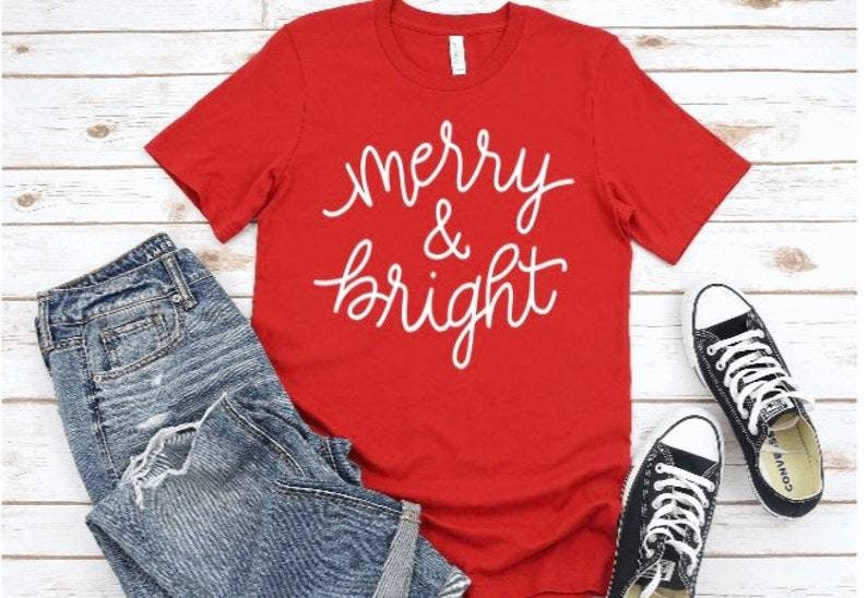 Merry and Bright Christmas Holiday ~ Unisex T-Shirt or Ladies Tank Top ~ Adult, Youth and Toddler Sizes