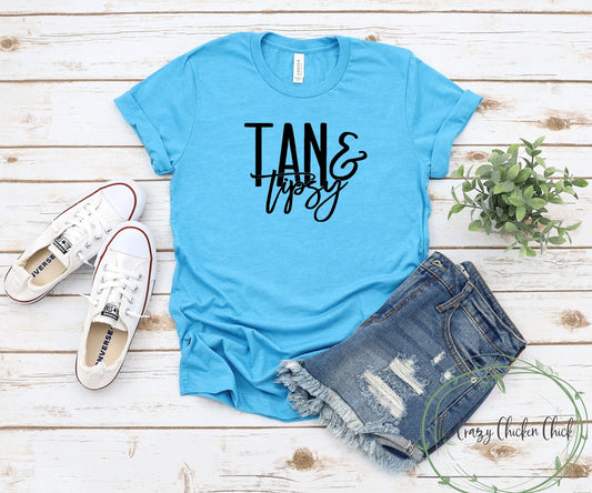 Tan and Tipsy Summer Fun ~ Adult Unisex T~Shirt or Ladies Tank Top