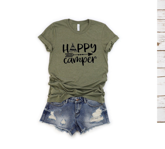 Happy Camper ~ Adult Unisex T-Shirt or Ladies Tank Tops ~ Adult, Youth and Toddler Sizes