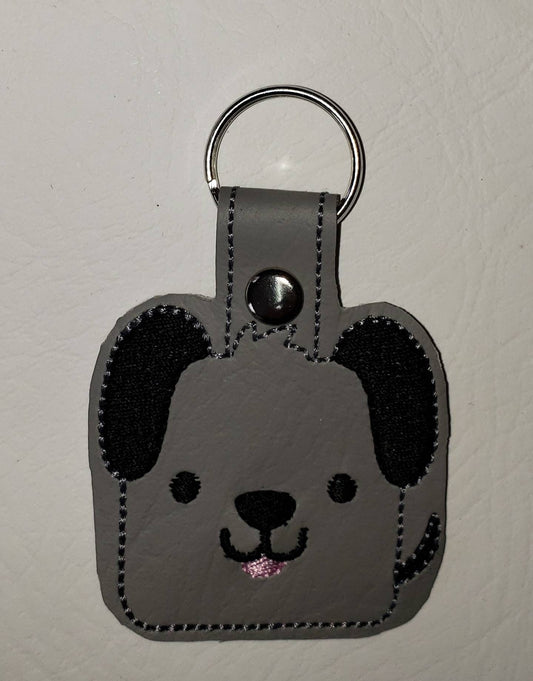 Gray puppy dog key chain, key fob, bag tag