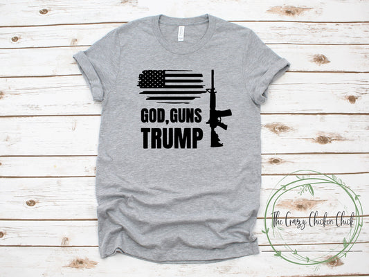 God Guns and Trump with American Flag - Gun Control - American Second Amendment - Unisex T shirts or Tank Top